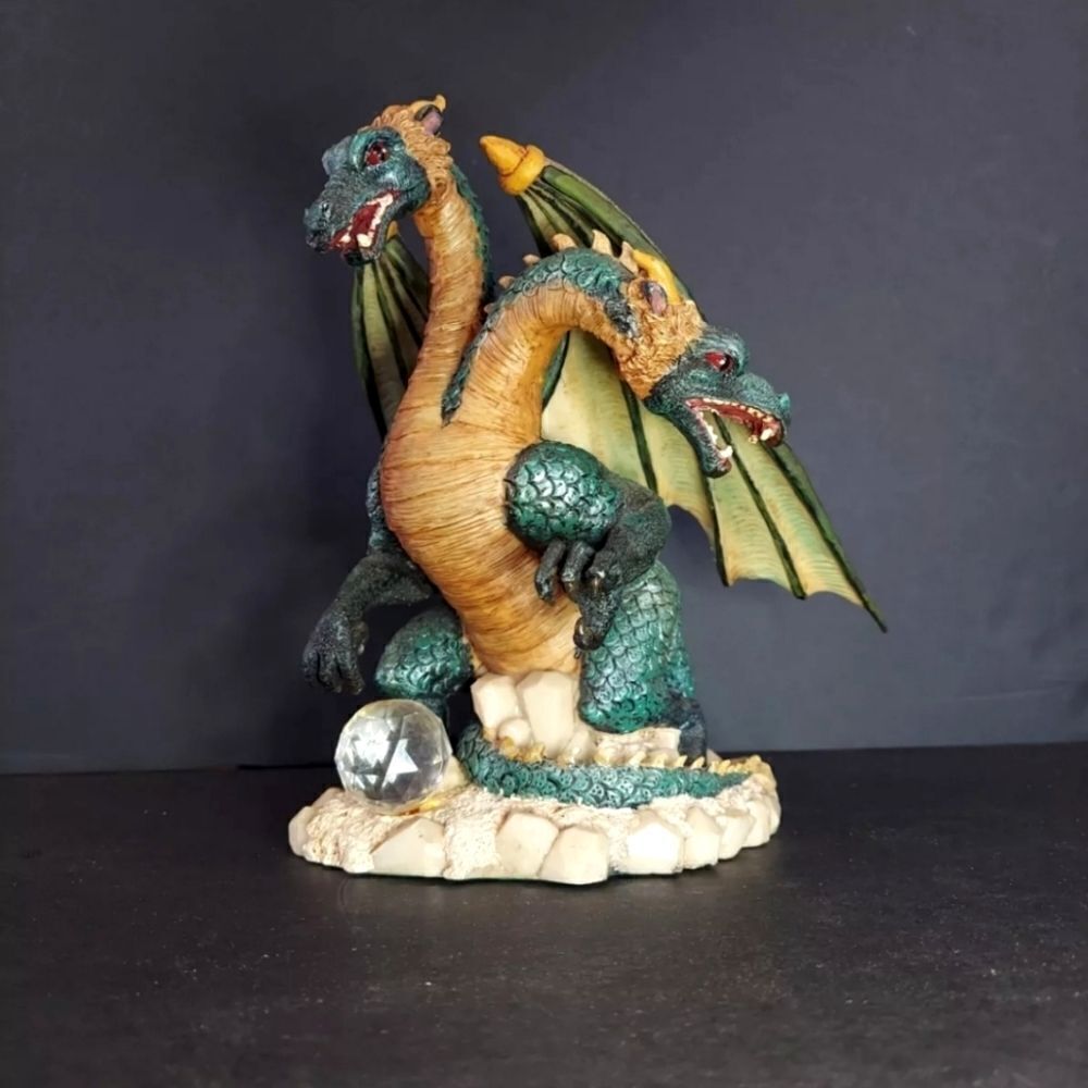 Vintage Mythology Dual Headed Dragon Decorative Collectible Figurine Statue Art